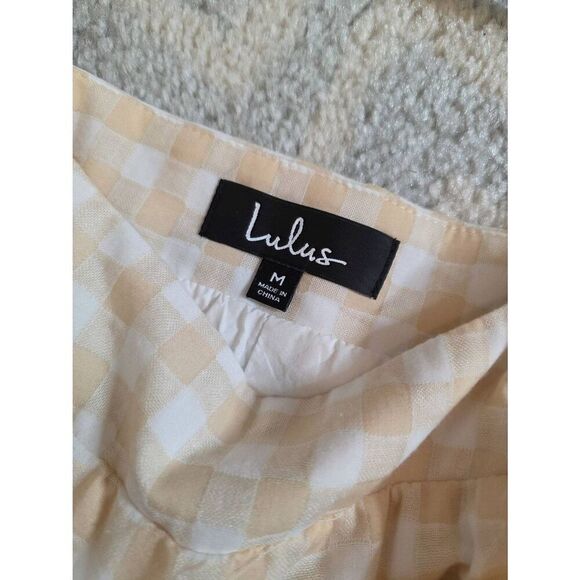 Lulus Love Me Sweeter Peach Gingham Puff Sleeve Midi Dress M NWOT - Picture 10 of 10